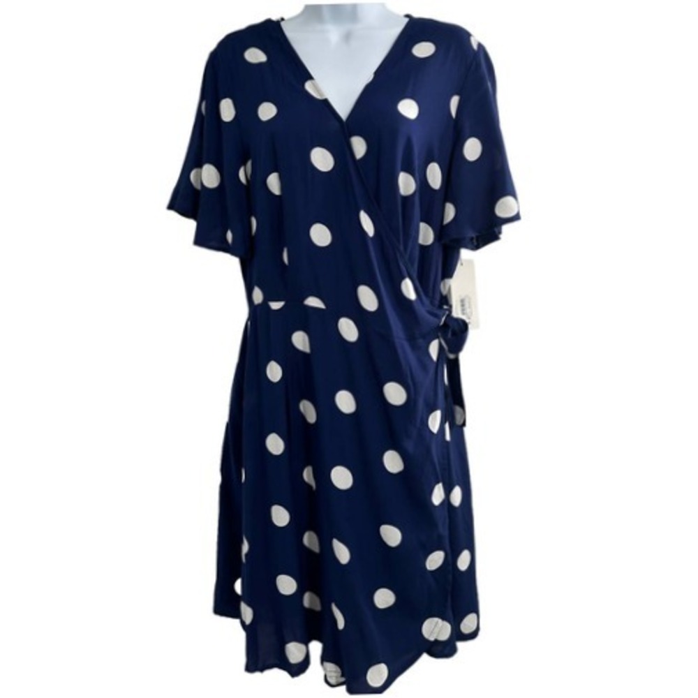 NWT peyton & parker Women's‎ Blue/White Polka Dot Wrap Dress Large